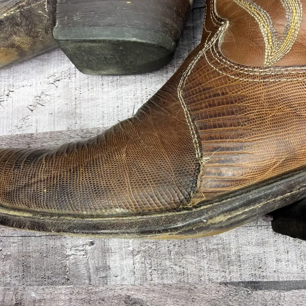 Tony Lama Western Boots Brown Leather Cowboy Vintage Exotic Men’s size 9 D